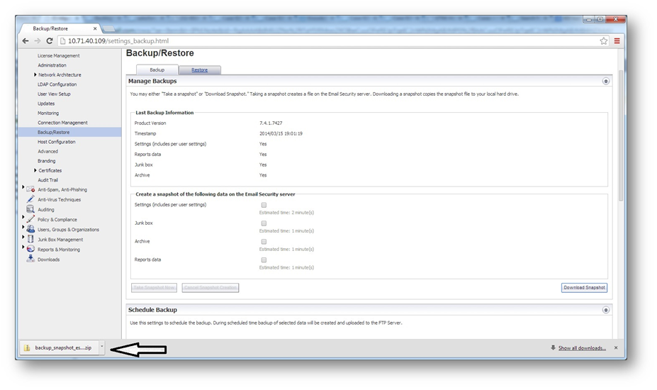 screenshot of SonicWall Email Security
